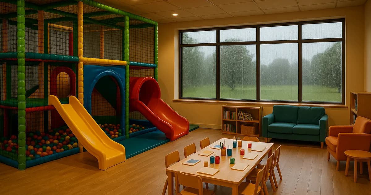 A cosy Surrey indoor children's play and craft space on a rainy afternoon, rainy day activities for children in Surrey, families with children ages 3 to 10