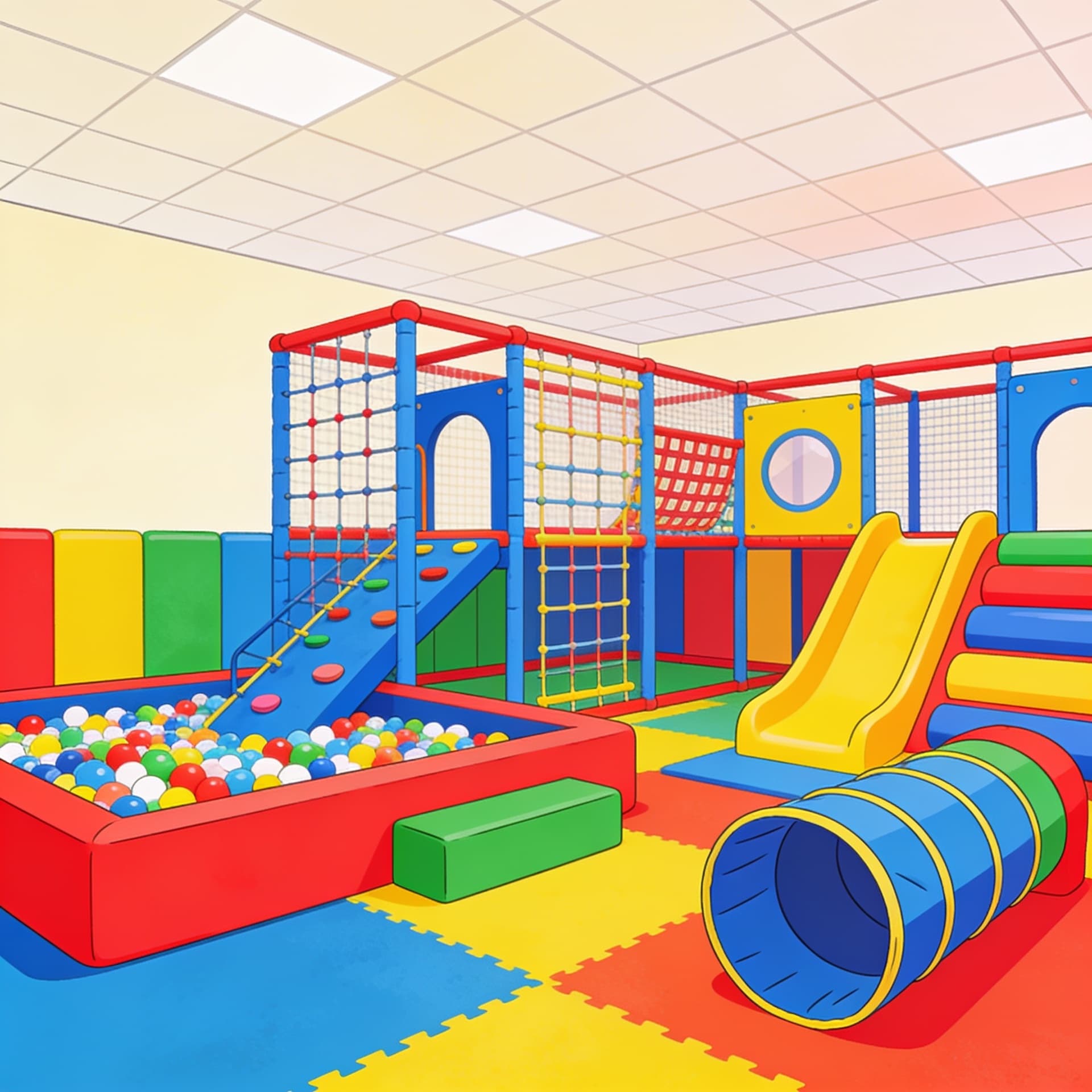 Children's indoor soft play area in Surrey — colourful climbing frames, ball pits and slides
