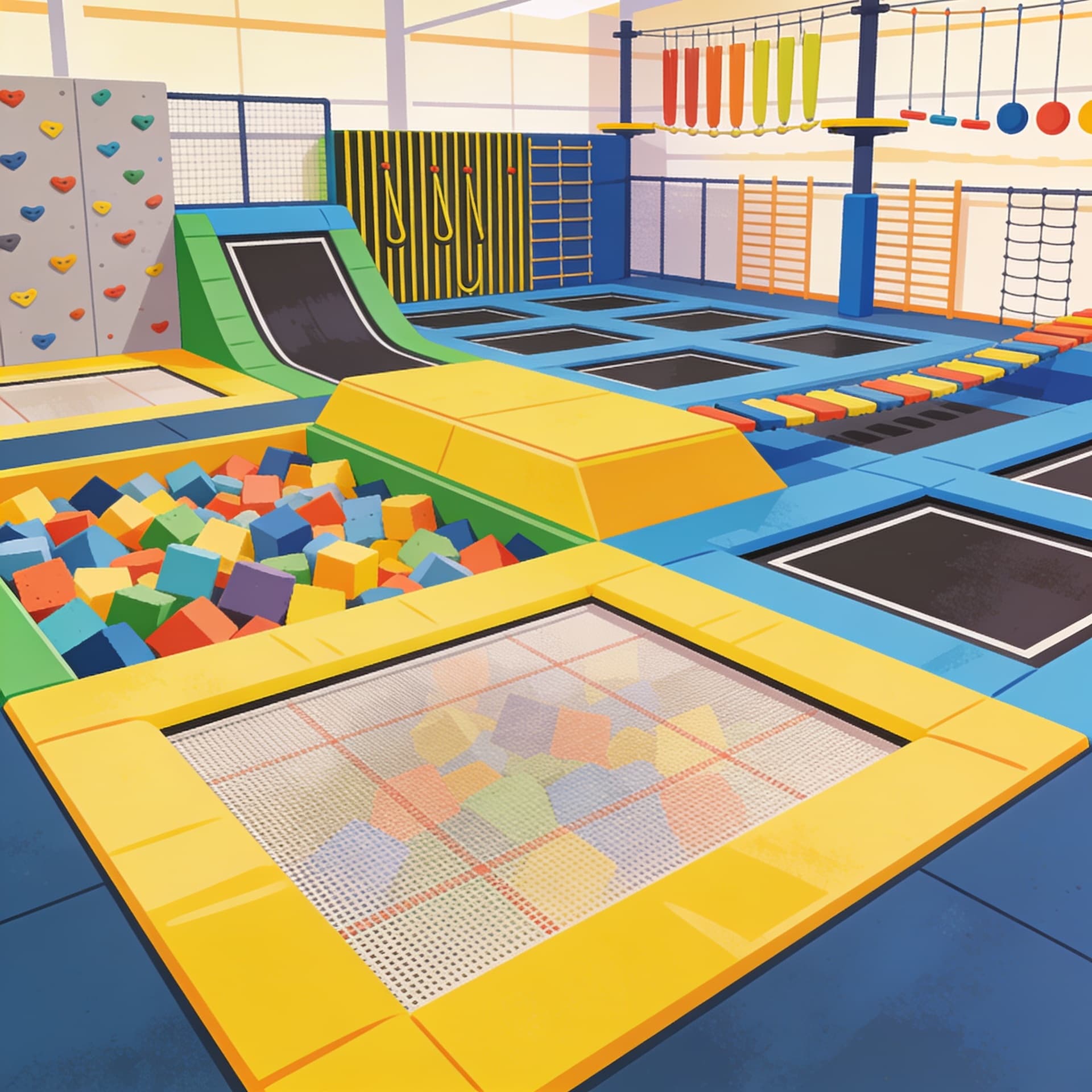 Indoor trampoline park for children in Surrey — foam pits, ninja course and connected jump zones