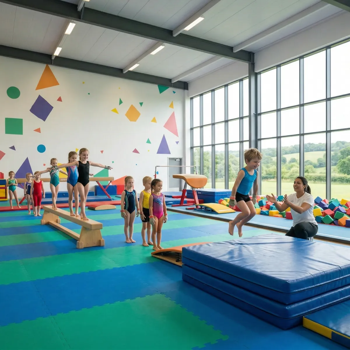 Parent and toddler gymnastics class in Surrey showing families with young children learning skills